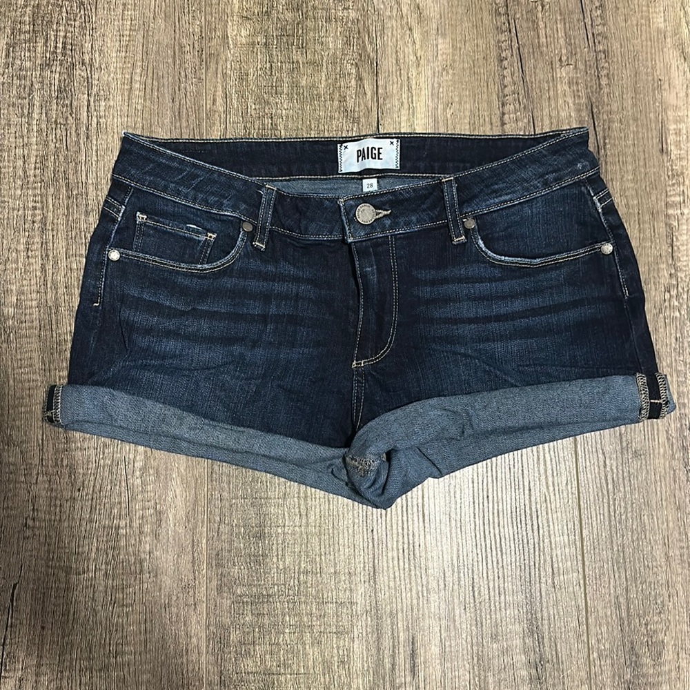 PAIGE Denim Dark Wash Jean Shorts